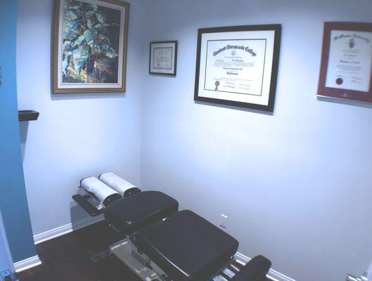 Chiropractic area, flexion/distraction table 2 designed for lower back and disc adjustment