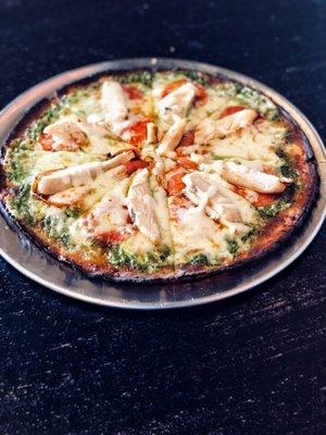 Chicken Pesto on Cauliflower Crust