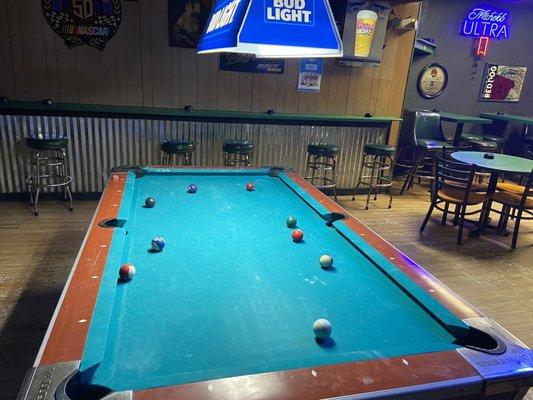 Terrible pool table. Tons of ashtrays everywhere if you like to smoke. If not, don't come here, smells disgusting