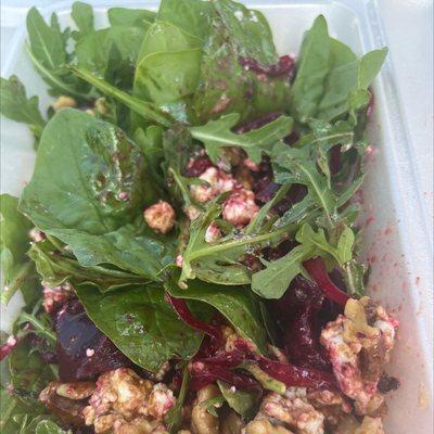 New salad - arugula, spinach, beets, goat cheese & walnuts