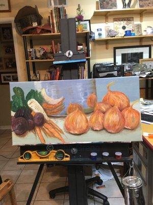 "Roasted vegetables soup" Still life oil painting