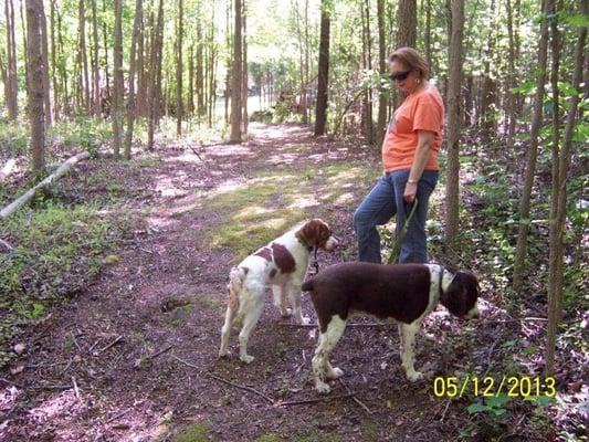 Beth with Luke and Daisy on our running trail.