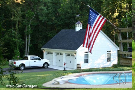 This 24x32 Workshop Attic Garage is a prefab three car garage in Davidsonville, Maryland. Buy one from Sheds Unlimited, Gap, PA