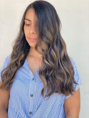 Base color w/ balayage and gloss  Cut/style