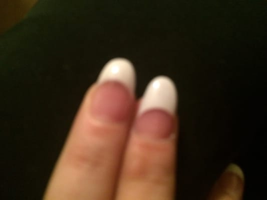 The left nail was done somewhere else. The right one is the one they did! SMH!