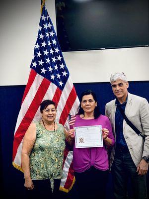 Welcoming a new citizen.  She passed her interview with flying colors and was sworn in on the same day.