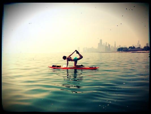 SUP Yoga with Royal Pigeon Yoga on Lake Michigan.