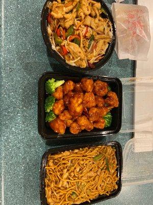 Drunken noodles, Gen Tso, Lo mein- all chicken