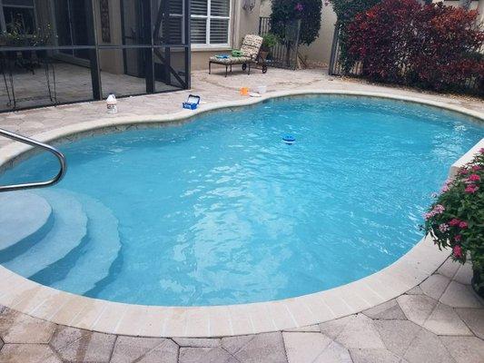 Tobia Pool Care resurfaced this pool with Florida Stucco Sky Blue.