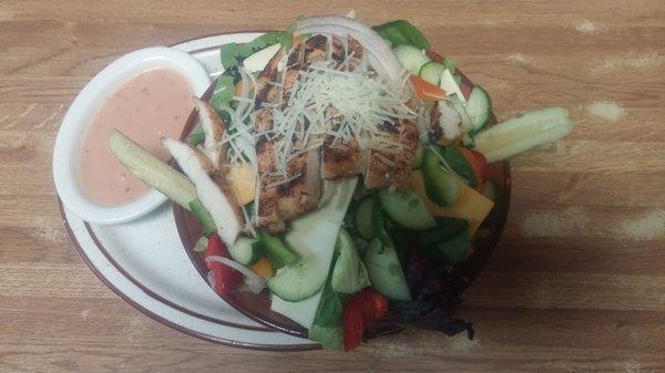 The Bootleg's signature Chef salad with a grilled chicken breast.  Awesome.  Served evenings only!