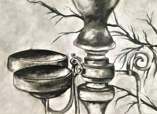 Charcoal drawing by instructor, Sitara