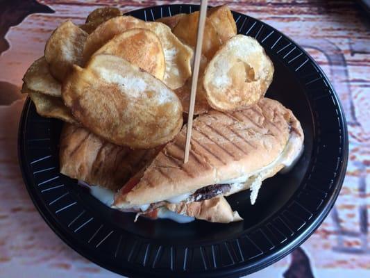 Caprese sandwich and chips