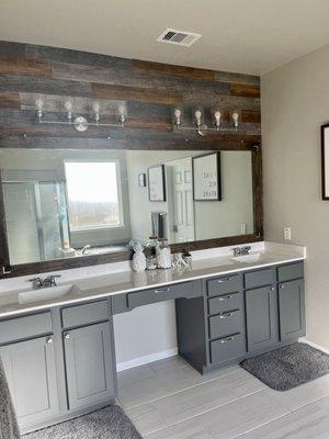 Wooden accent wall, mirror frame, hardware, etc