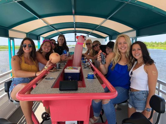 Bachelolrette Party Bike Bar Boat on a catamaran tour.