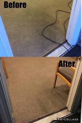 Steam cleaning this waiting room carpet at NOVA DENTAL PARTNERS.