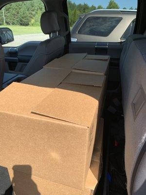 Meat loaded in my truck.  Boxes are are heavy duty and meat already frozen allowing plenty of time to get home and store your meat