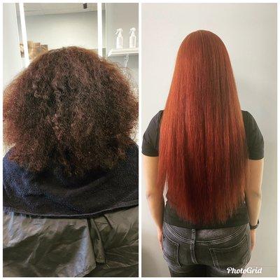 Color and Curly Tape ins straightened for this lovely lady.