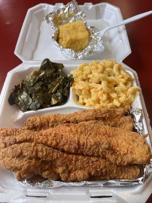 Catfish, collards, Mac