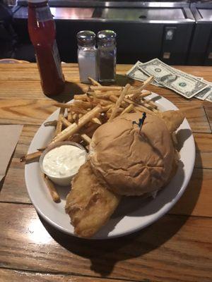 This is a Friday Special Fish Sandwich! Absolutely perfectly battered and cooked, w/ hand made FF.