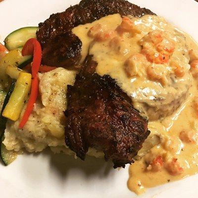 Ribeye topped with creamy crawfish!