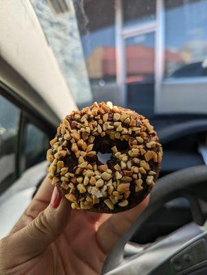 Double chocolate cake donut with nuts