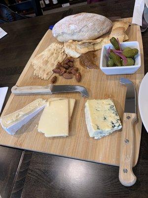 The delicious cheeseboard of stilton cheese, Brie, baguette, etc. goes great with wine of course.