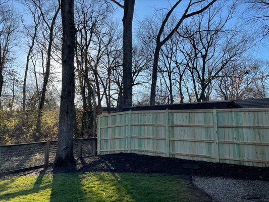 8' pine capped privacy fence with mitered posts