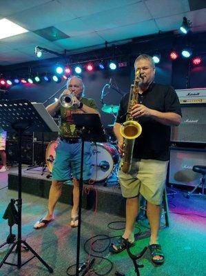 Bob Gray & Corey Bell, members of The Mama Lillie Horns.