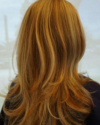 Copper and blonde highlights and lowlights.