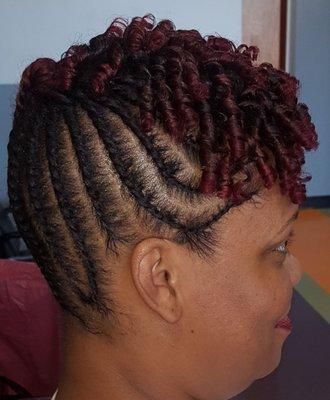 2 strand twist updo with curls