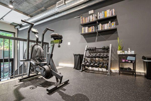 Upstairs equipment and Bookshelf