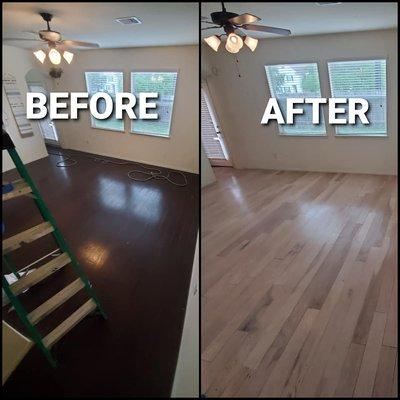 Wood Floor Refinished by the Floors2Luv Team. Call us for a free estimate.