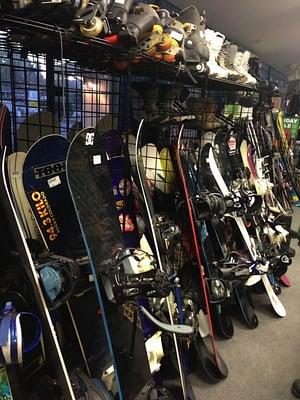 Lots of Snowboards, boots, apparel and ski equipment!