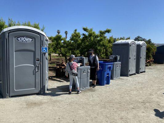 Borello Family Farm -  portable toilets and hand washing area.