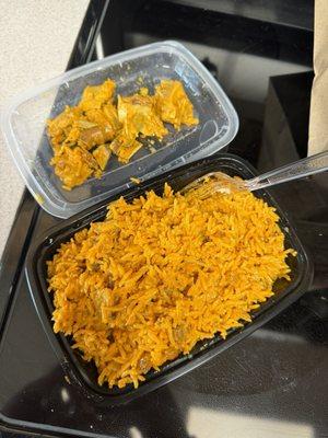 Lamb Biryani had no meat in it at all, but the lid has the pile of bones I picked out of it.