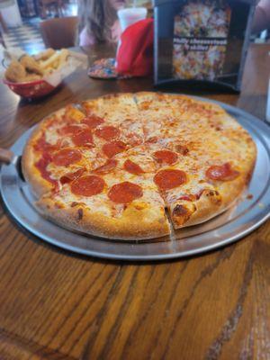 Large pizza half cheese half pepperoni