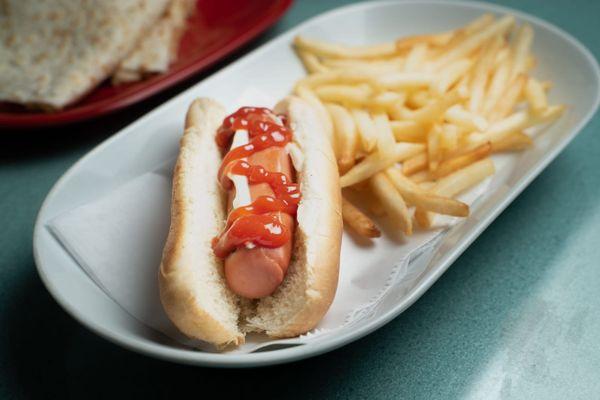 Kids hotdog with fries