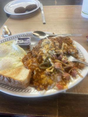 Loaded hashbrowns  with gravy and jalapeños