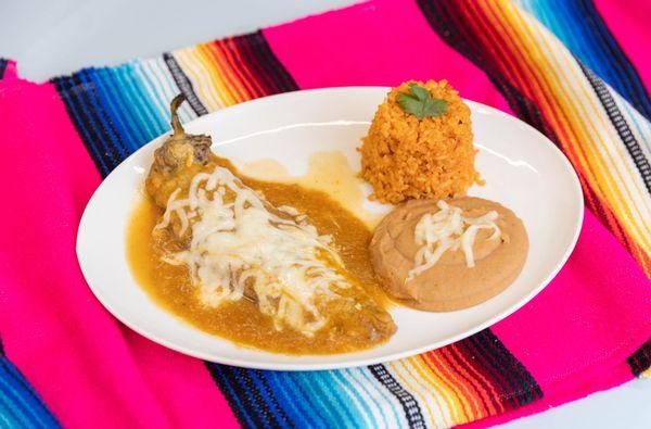 Chile Relleno Combination with Rice and Beans