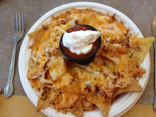 Nachos with smoked BBQ chicken