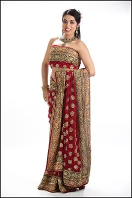 Red bridal saree. For more info contact riitifashions@gmail.com, 408-368-8486