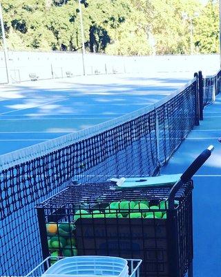 Waiting for tennis lessons with coach Ken! Beautiful courts and great shade!