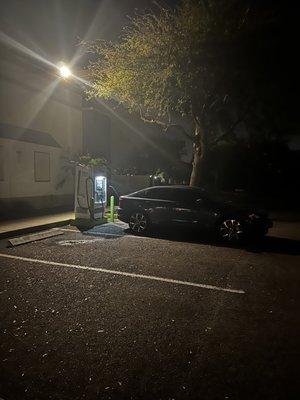 Charging station behind Dunkin' Donuts.