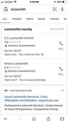 We on google too EZ locksmith