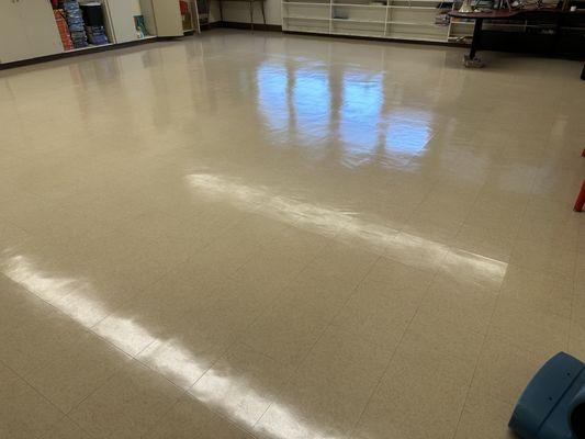 Back to School Time! Getting classroom floors so clean you can see the reflection of the overhead lights and windows on them!