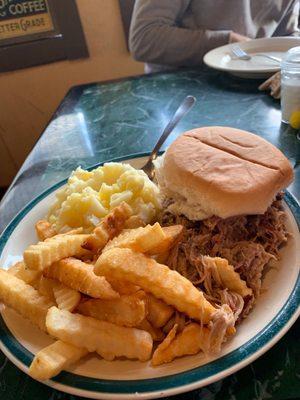 Delicious bbq and mashed potatoes