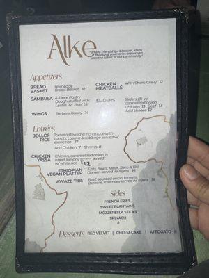 The menu