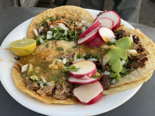 1 Asada, 2 Birria tacos. Keep in mind, it's the large tortilla.