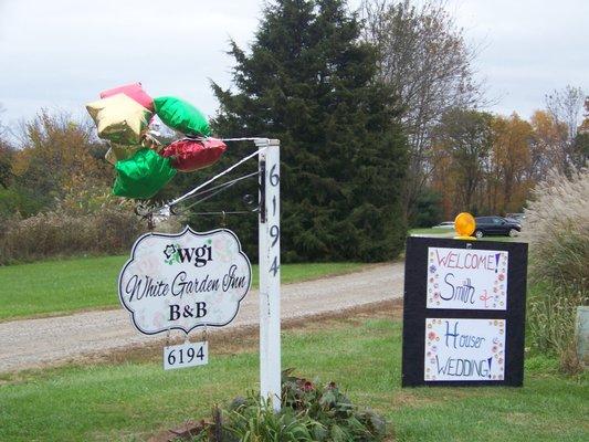 Front sign on Brown road with a sign for a recent wedding