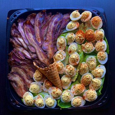 Deviled Eggs and Maple Smoked bacon